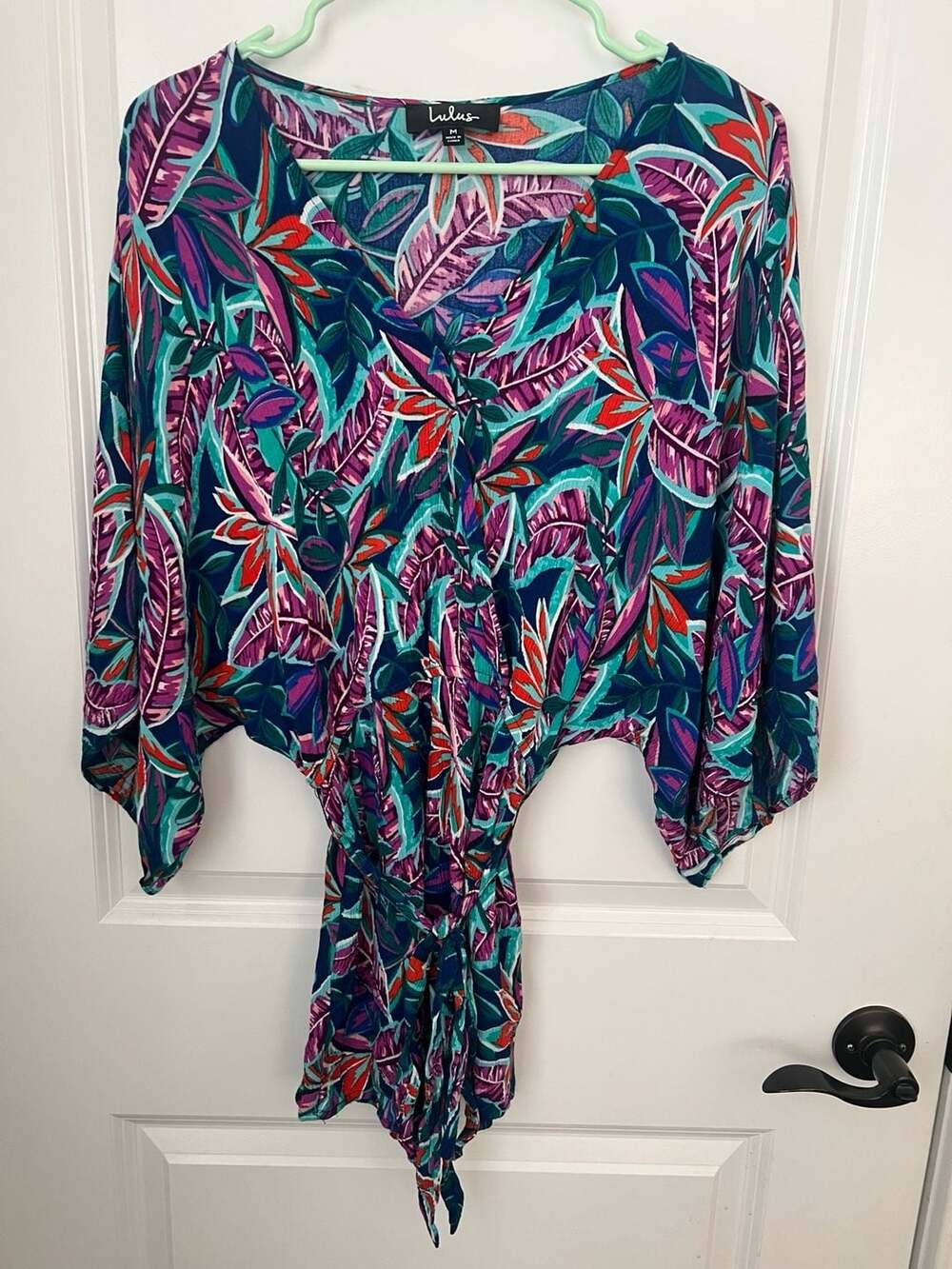 Lulus Tropical Leaf Print Kimono Sleeve Romper, Women's Size Medium